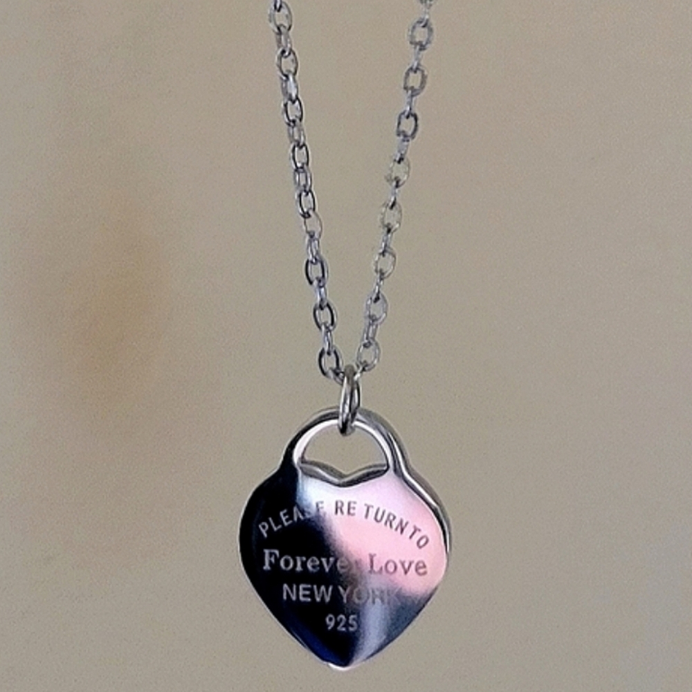 Tiffany - esque Please Return to NY Silver Tone Stainless Steel Heart Pe…